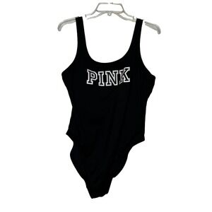 Victorias Secret PINK Active Black One-Piece Swimsuit‎ Logo Large Bathing Suit